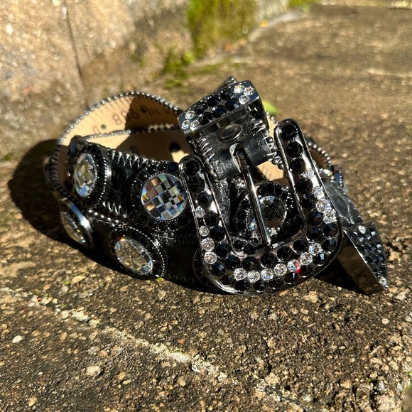B.B. Simon blingy croc embossed western belt